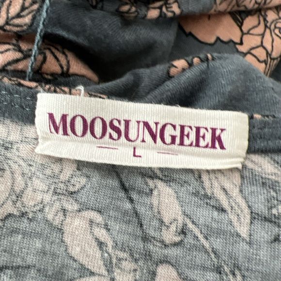 Moosungeek Dress Women Large Blue Floral All Over Print Long Sleeve Surplice - Picture 5 of 15